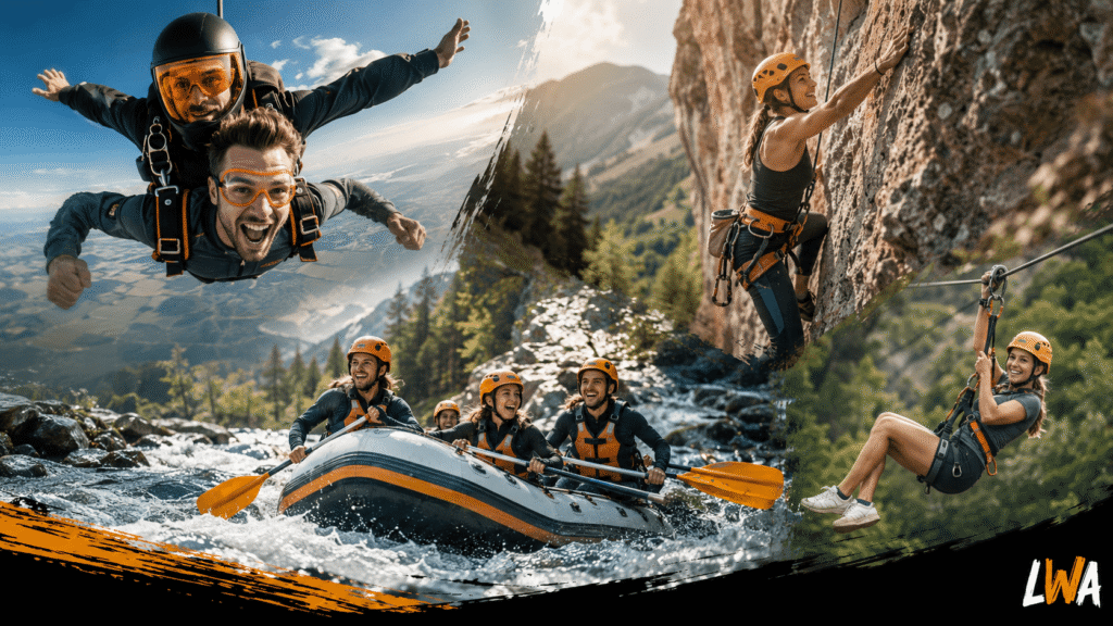 First-time adventurers trying several guided adrenaline activities.